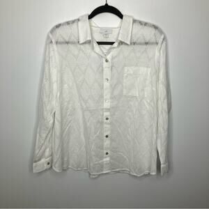 NWT J. JILL One Pocket Shirred Back Shirt White Large LP Petite